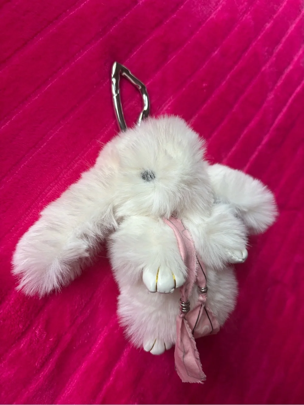 Free People Pink and Cream Bunny Fur Keychain